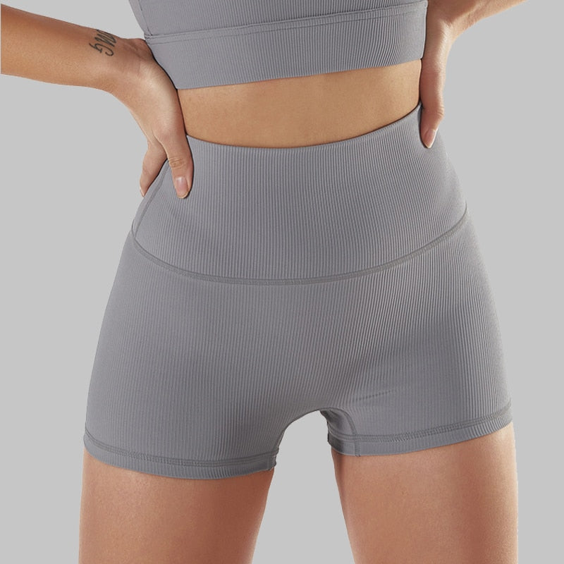 Women Rib Fabric Gym Yoga Shorts