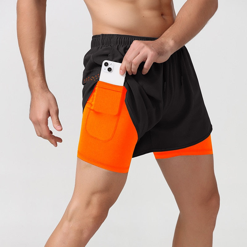 Men Double-deck Gym Shorts orange shorts