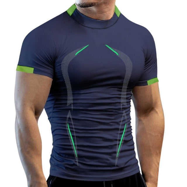 Men Quick Dry Fitness Gym T Shirt Navy Blue