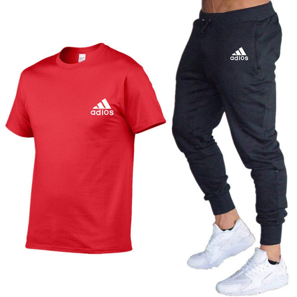 Men Fitness Luxury Brand Tracksuit Red sets