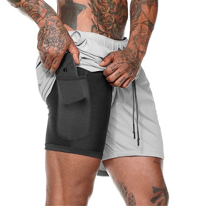 Men Double-deck Running Shorts Light Gray