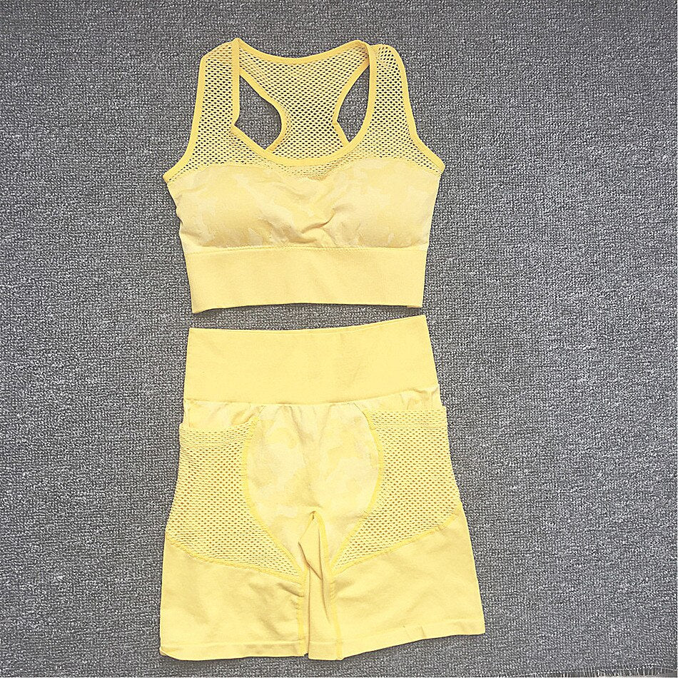 Women Gym Workout Suits yellow bra st set