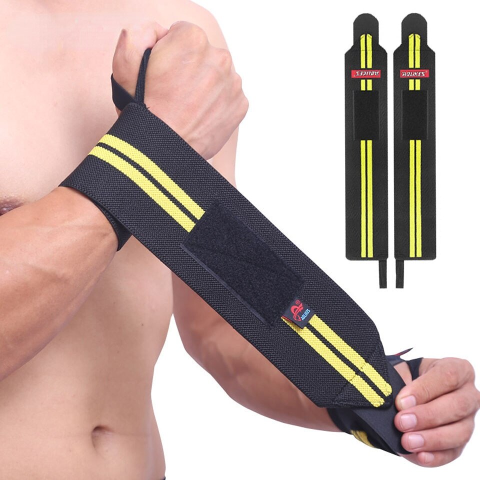 Weight Lifting Gym Wrist Support Brace Black with Yellow