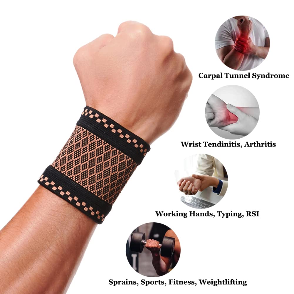 2Pc Copper Wrist Compression Brace