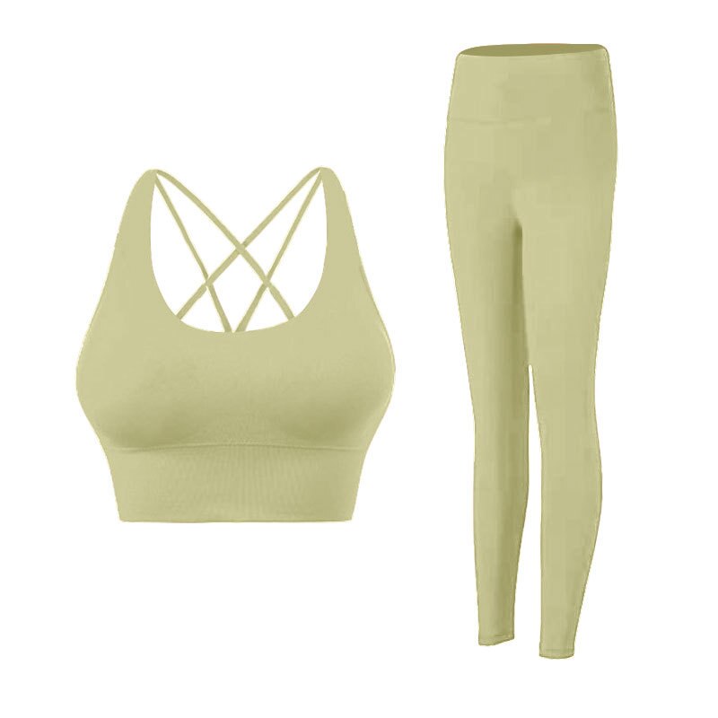 Women Two Piece Gym Yoga Suit Set Light grass green