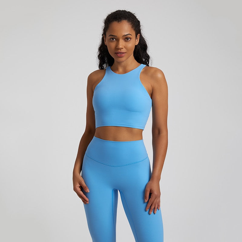 High Neck Push Up Sports Bra Ning Blue