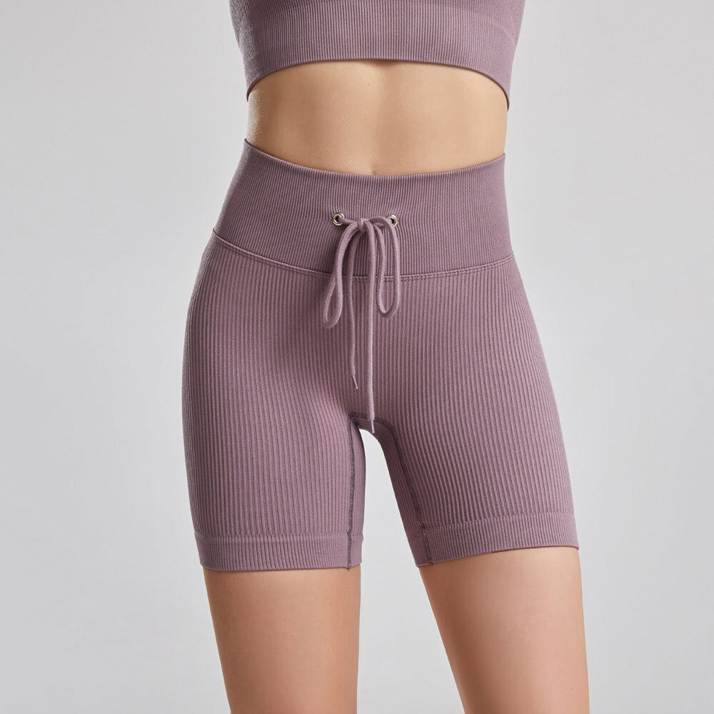 Women Seamless Push Up Ribbed Pants Purpleshorts