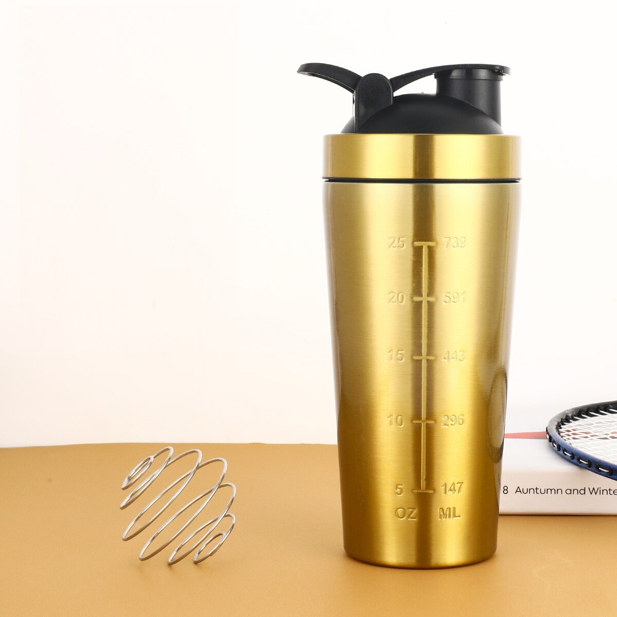 Shaker Mixer Stainless Steel Water Bottle 900ml golden