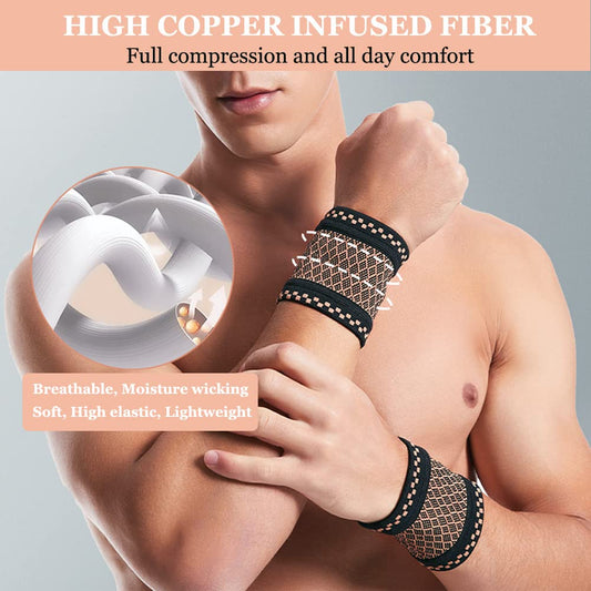 2Pc Copper Wrist Compression Brace