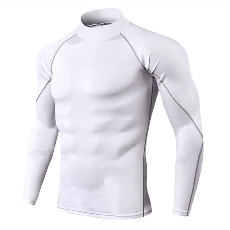 Men Bodybuilding Sports Long Sleeve Shirt White