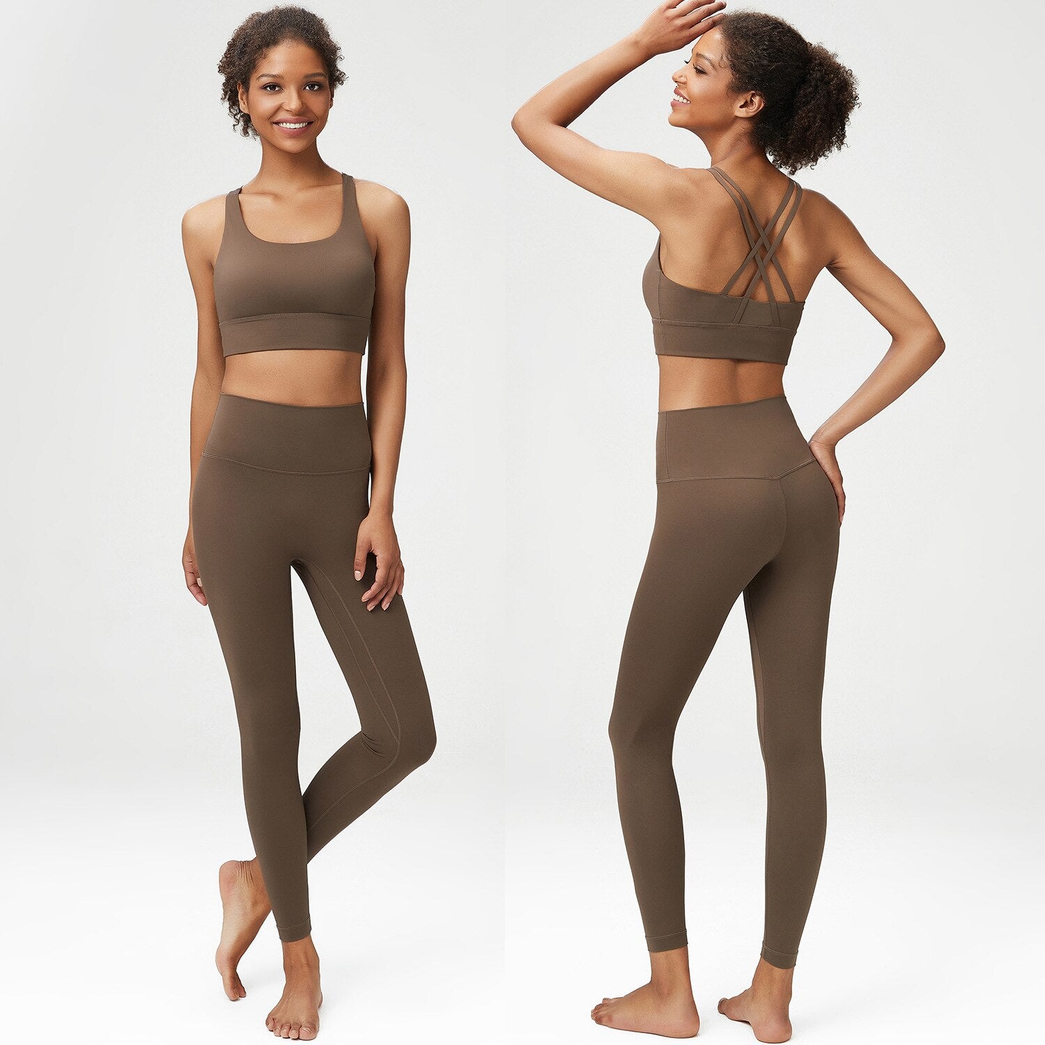 Seamless Women Yoga Sports Suits brown