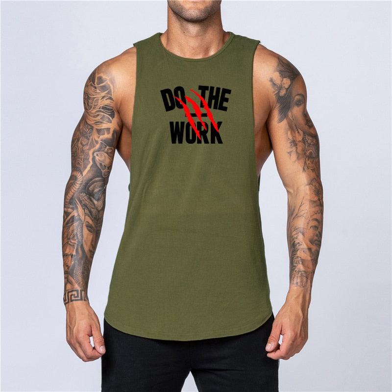 Mens Cotton Workout Gym Tank Top Armygreen2