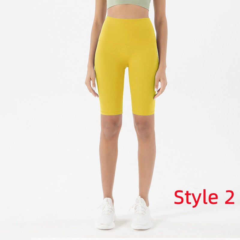 Women Hidden Pockets Gym Leggings Sun Yellow-Shorts