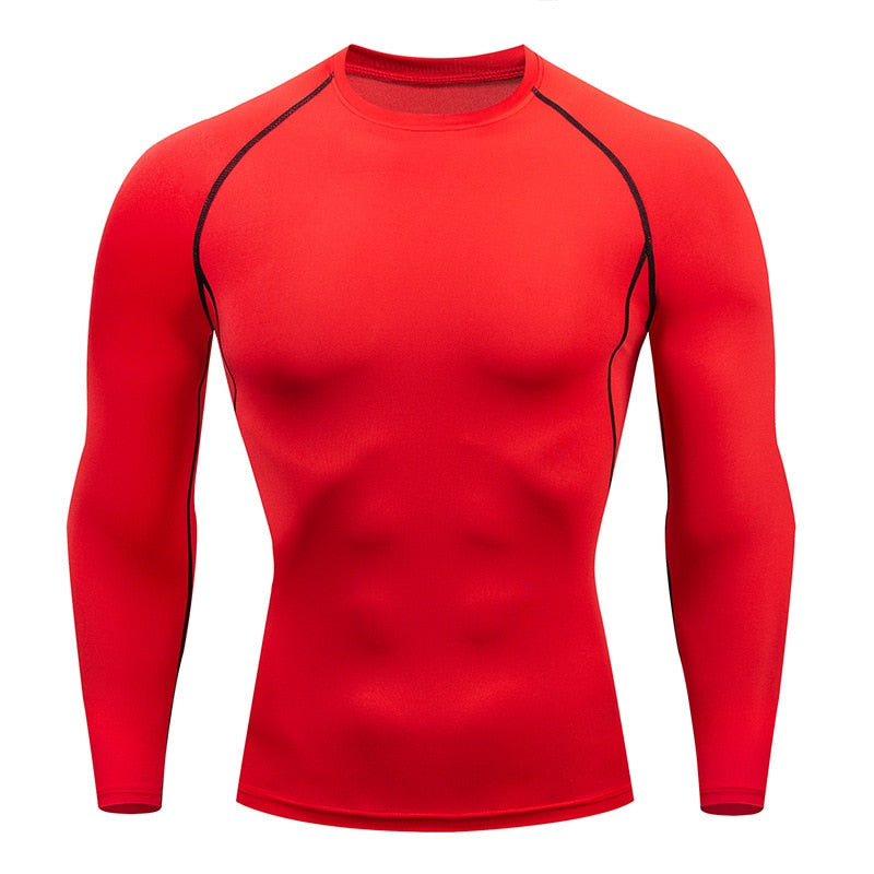 Gym Compression Dry Fit Fitness T-shirt Red long sleeve