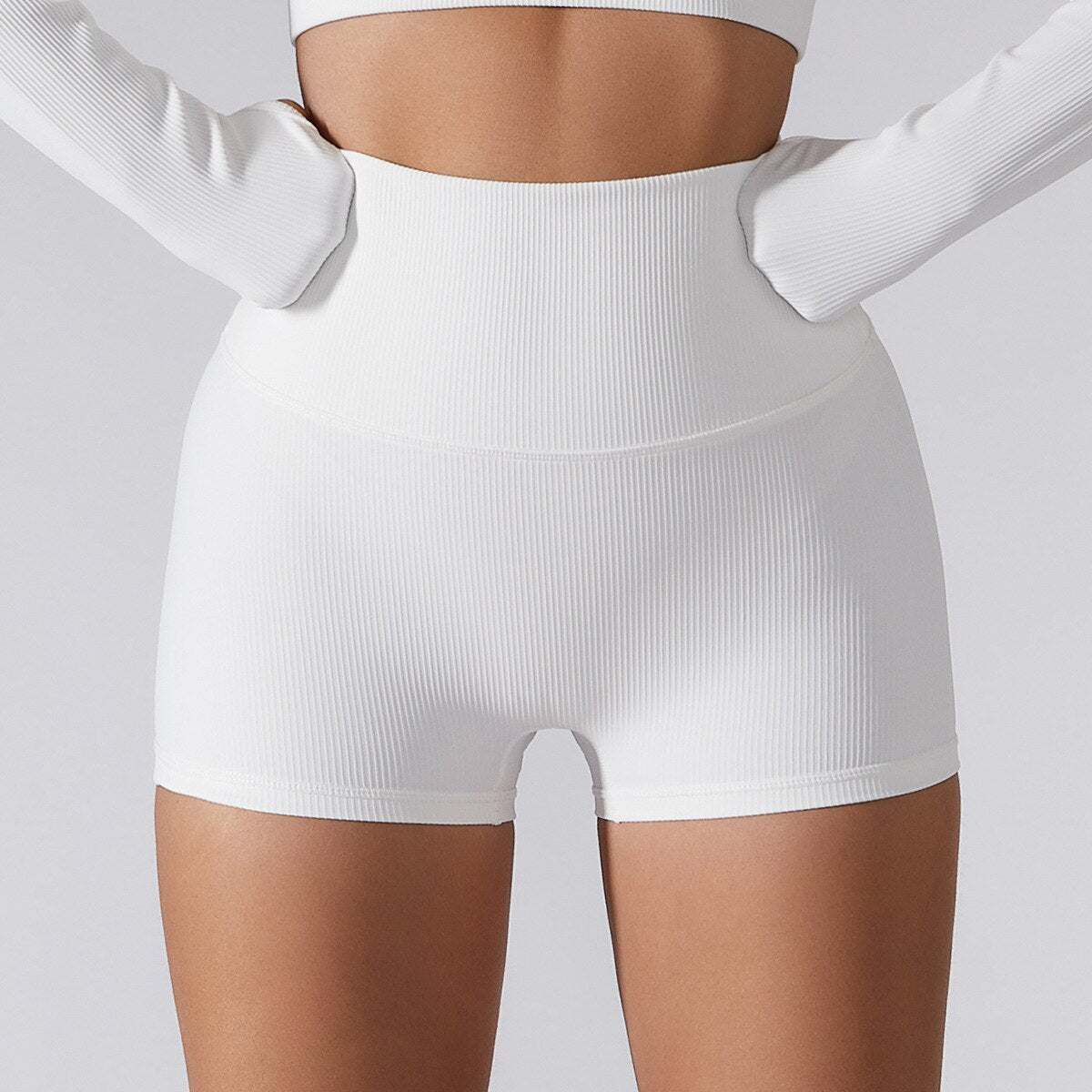 Seamless Women Yoga Sets white shorts 1pc