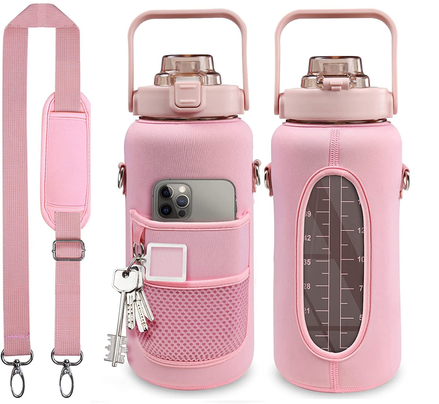 2 Liters Water Bottle with Sleeve 2L Pink
