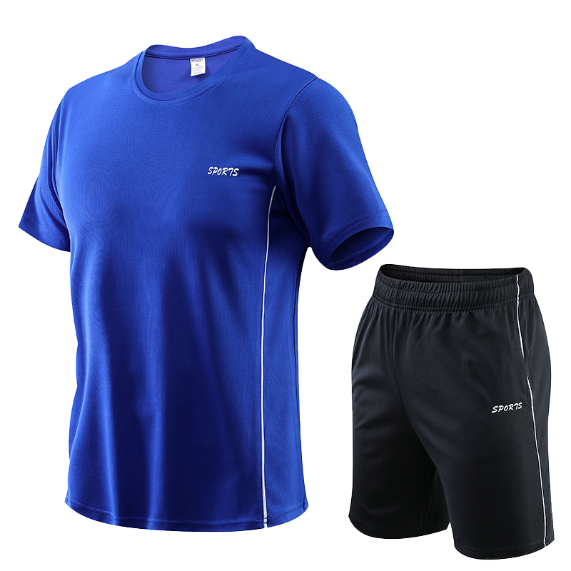 Men Sports T-shirt Shorts Set Blue