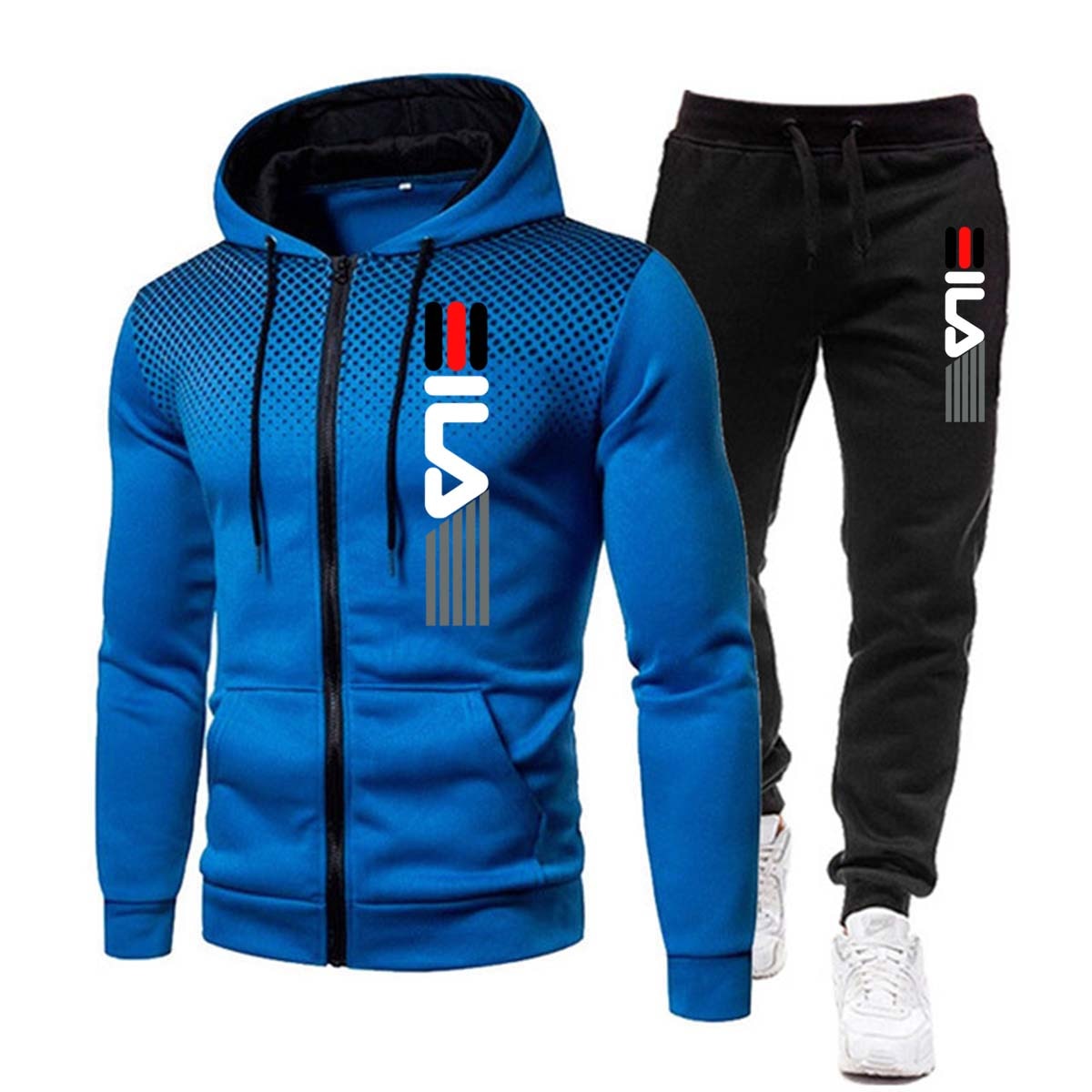 Men Zipper Hooded Sports Sets Blue LG0265