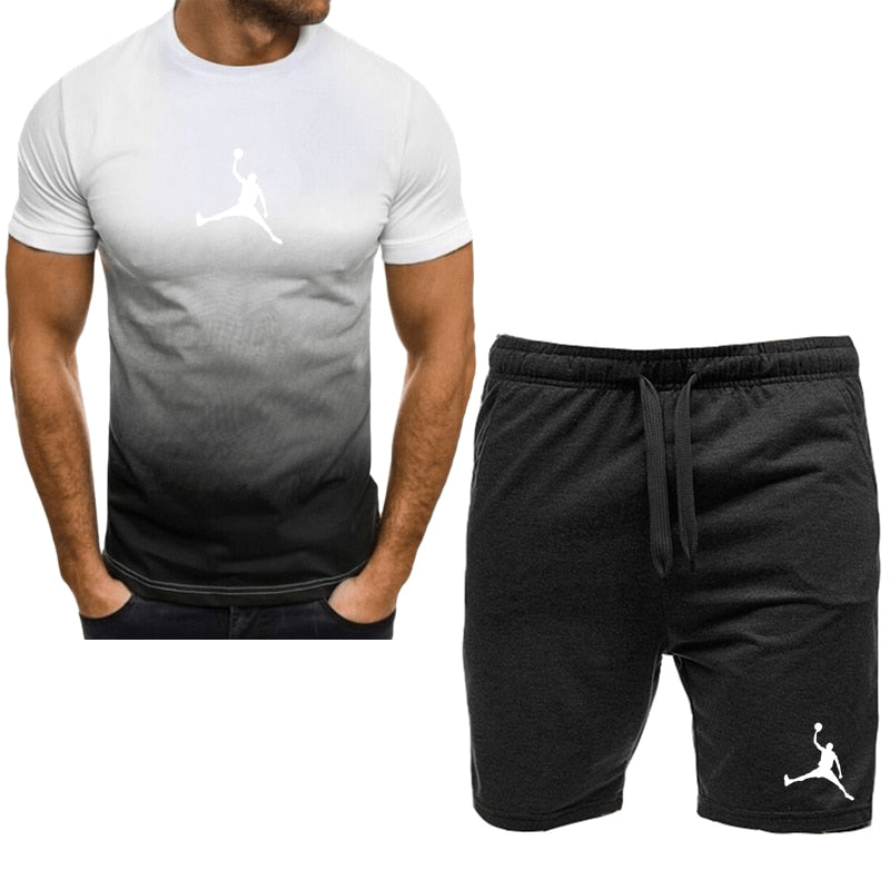 Men Cotton Short Sleeve T-shirt Set white-black-B