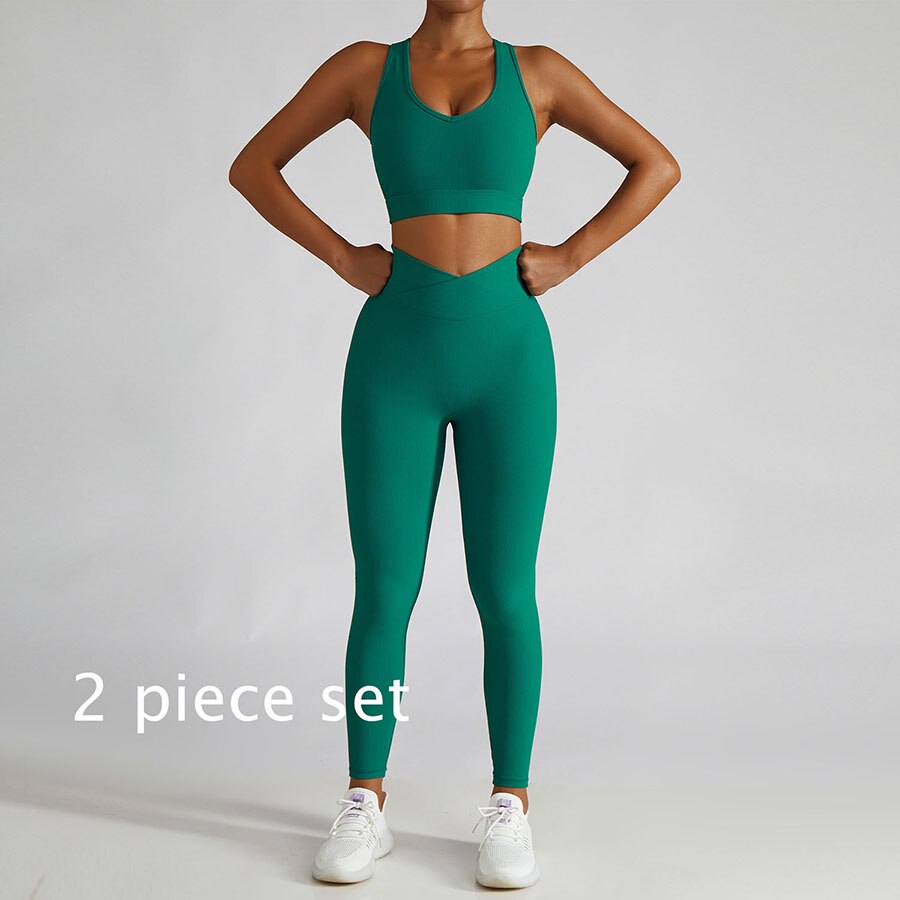 Women 2 Piece Gym Long Sleeve Jacket green 2-piece set 2