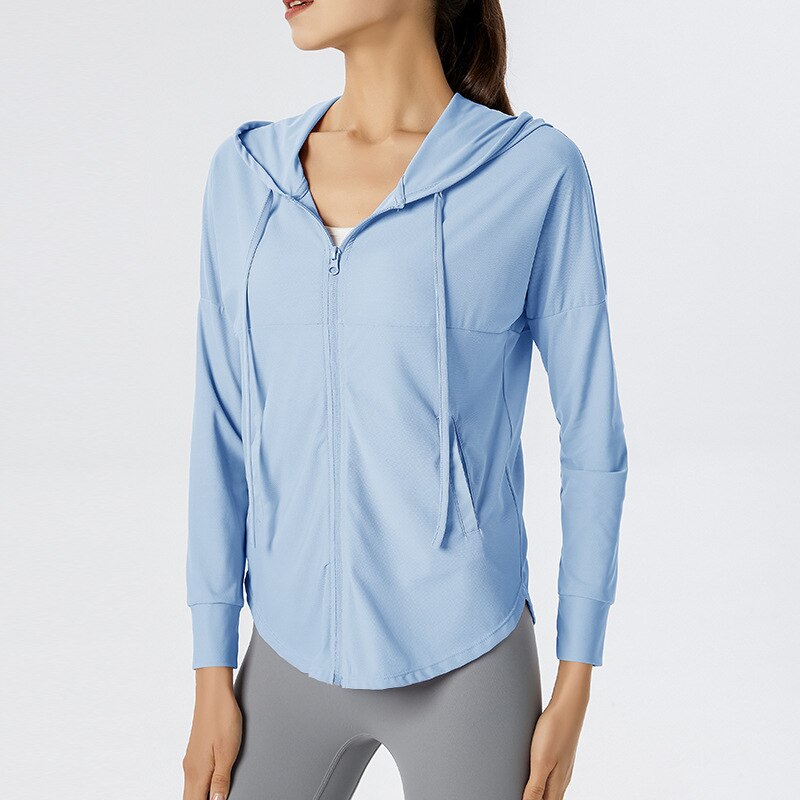 Outdoor Sports Long Sleeve Yoga Tops Blue