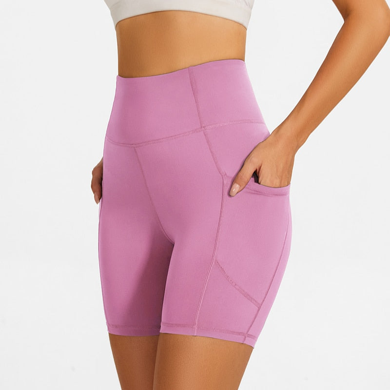 Women Spandex Solid Seamless Shorts purple pink