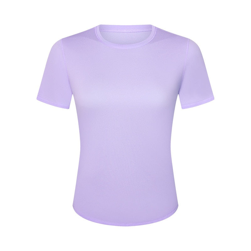 Women Elastic Gym Shirts Eggplant purple