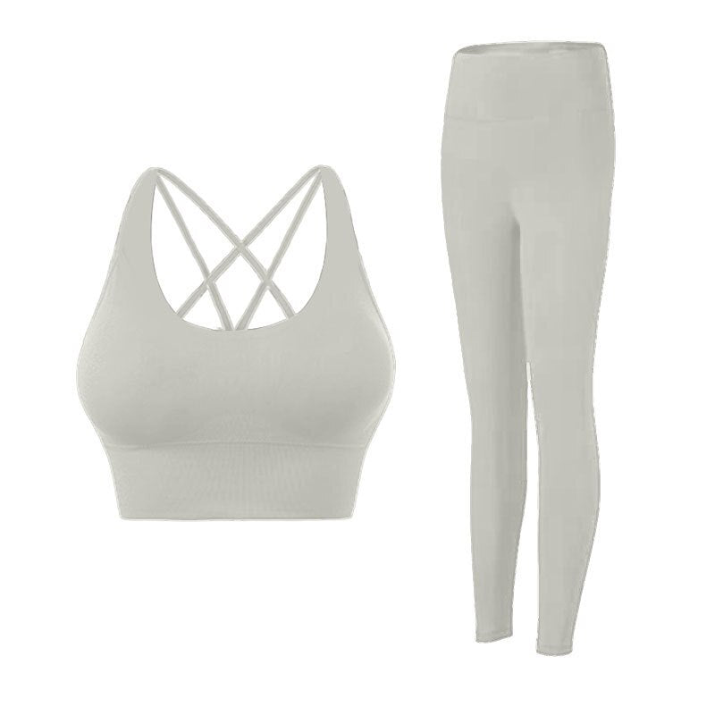 Women Two Piece Gym Yoga Suit Set Rhino ash