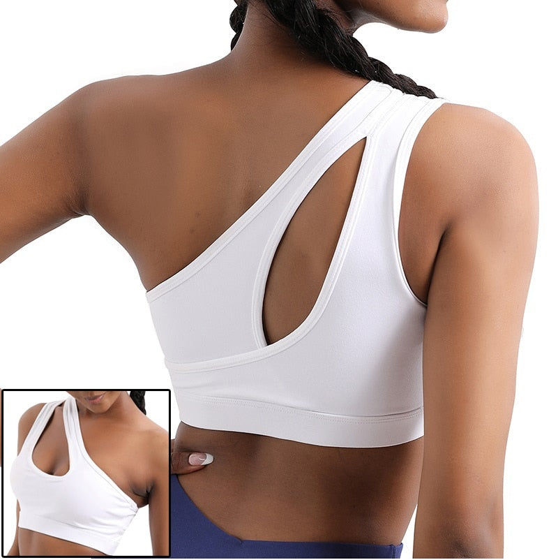 Sexy One Shoulder Yoga Bras White 2