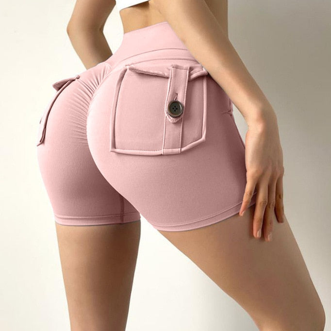 Women Gym Cargo Shorts Pink