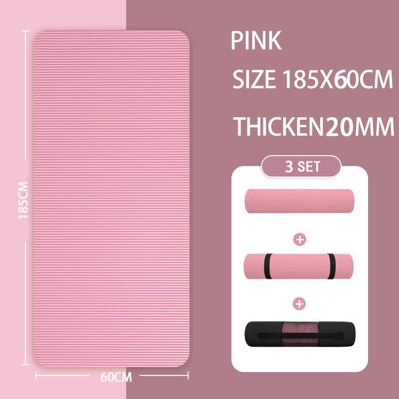 Super Large Lengthened Yoga Mat 185x60x2cm Pink