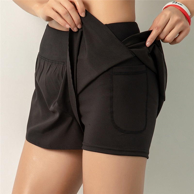 Women Double-layer Biker Shorts Black