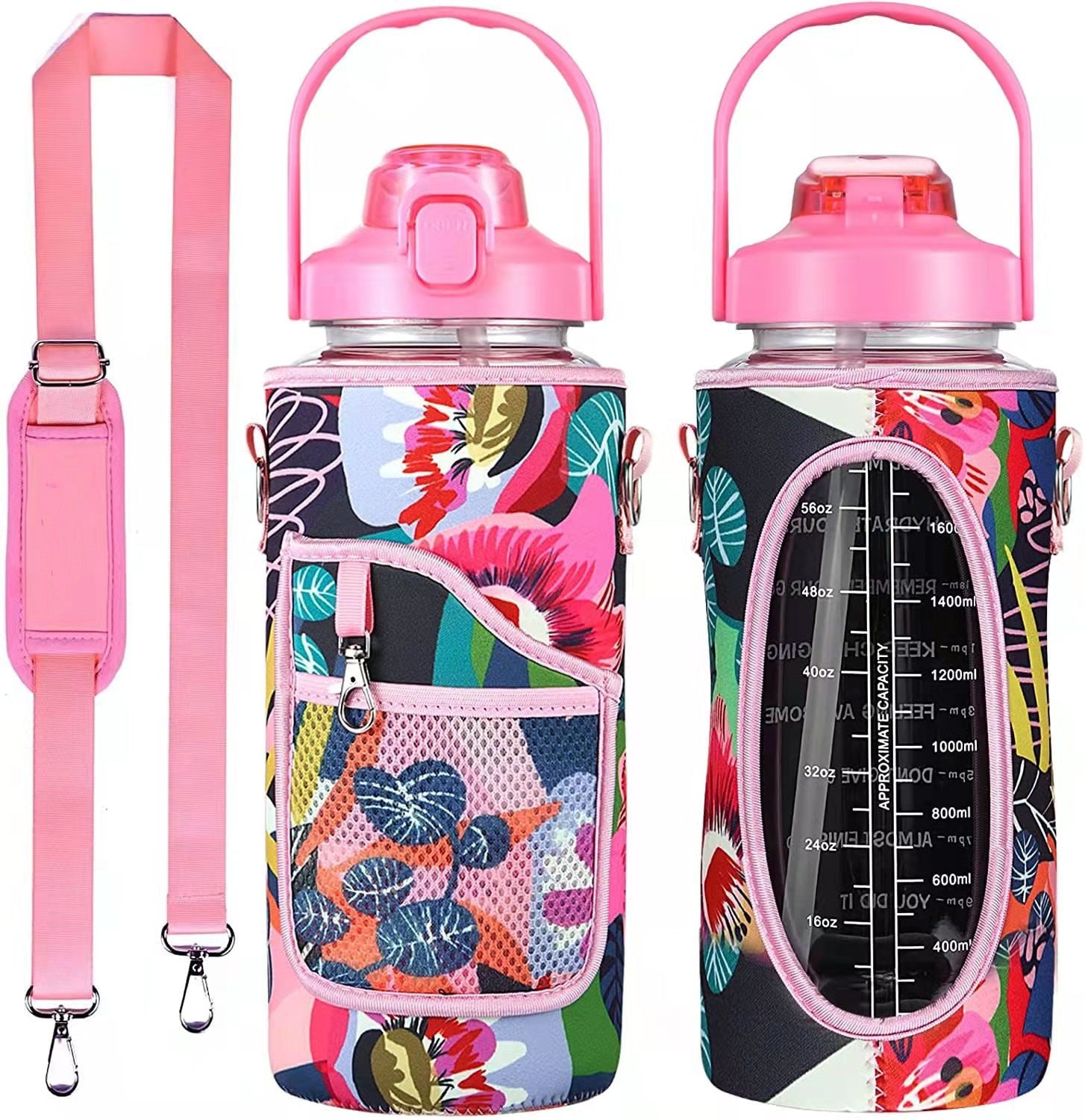 2 Liters Water Bottle with Sleeve 2L pink tree