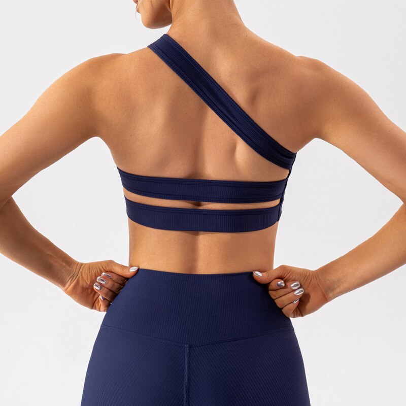 Women One Shoulder Sexy Sports Bra Blue