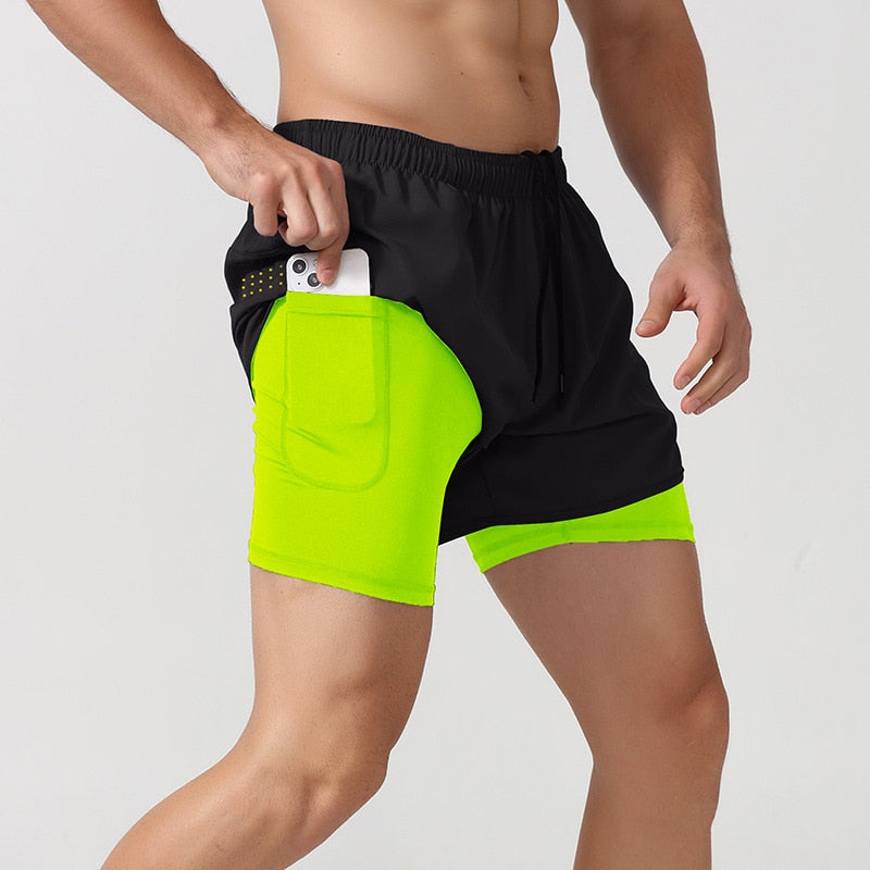 Men Double-deck Gym Shorts green shorts