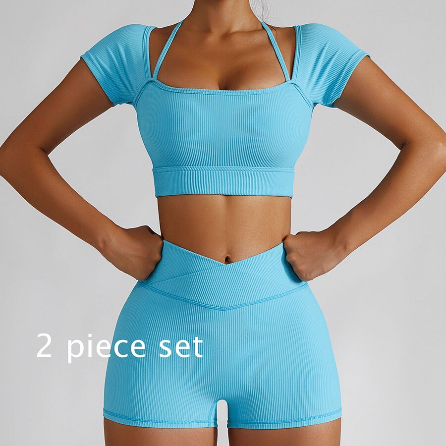 Women 2 Piece Gym Long Sleeve Jacket blue 2-piece set 3