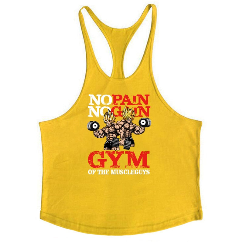 Men Bodybuilding Stringer Tank Tops Yellow