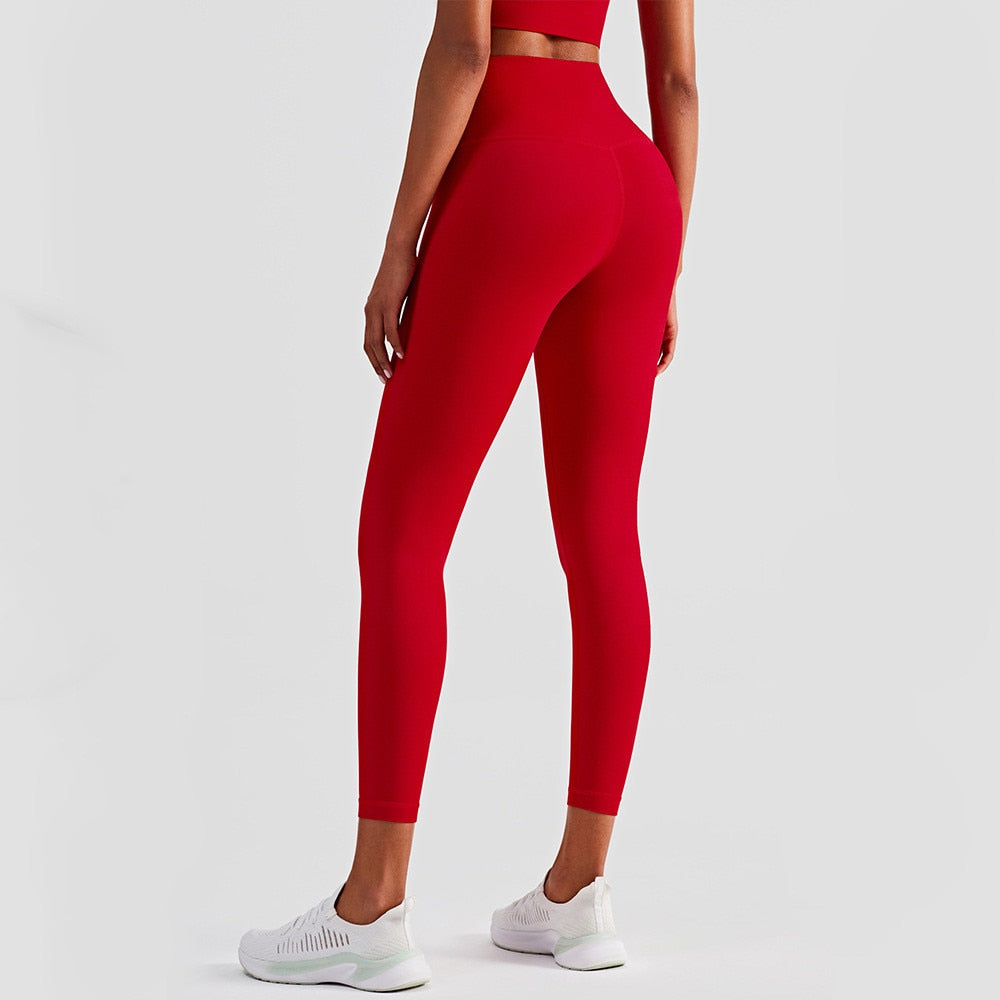 Women Hidden Pockets Gym Leggings Red