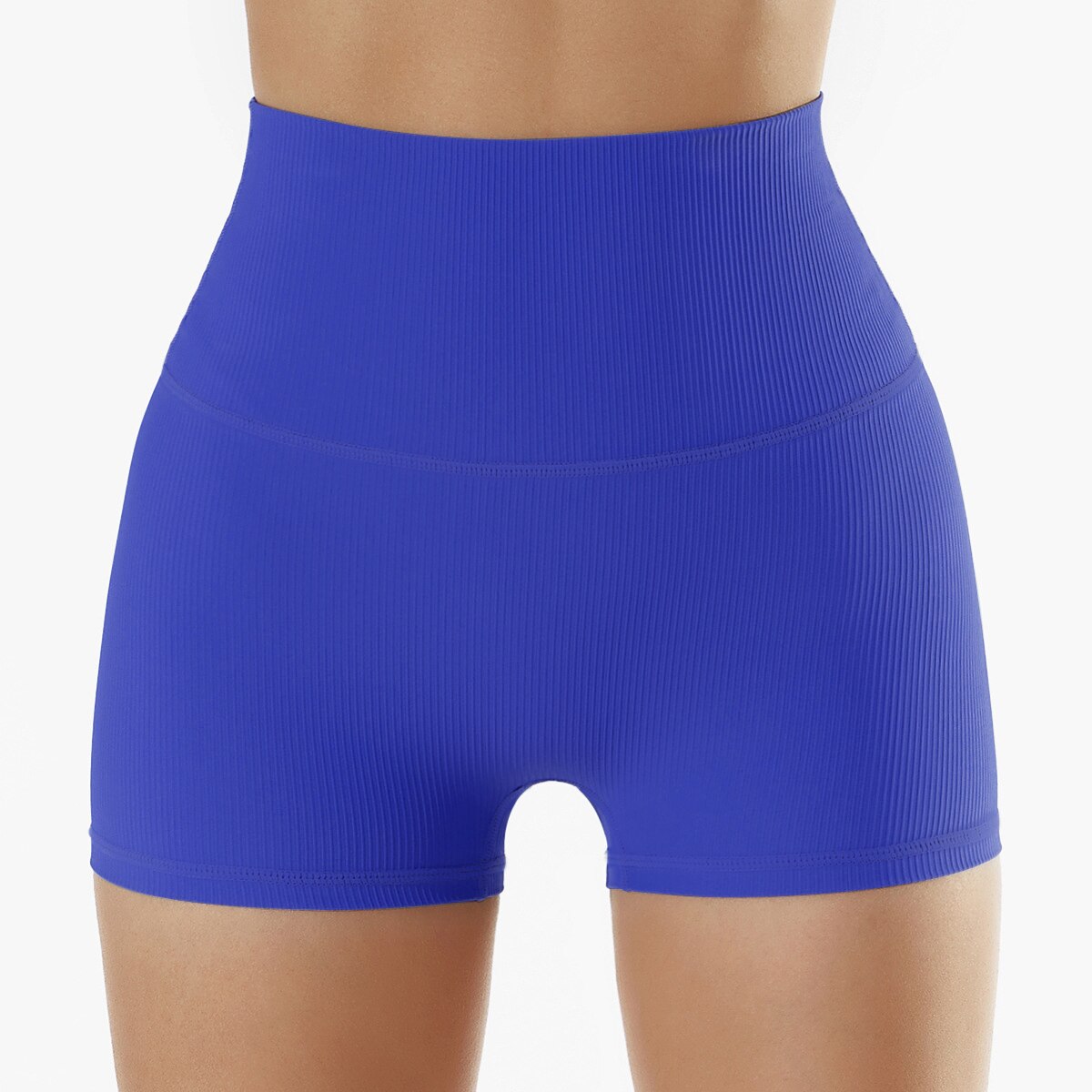 Women Rib Fabric Gym Yoga Shorts Blue