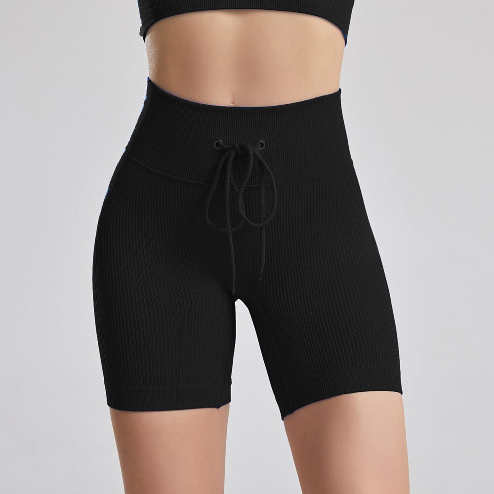 Women Seamless Push Up Ribbed Pants Blackshorts