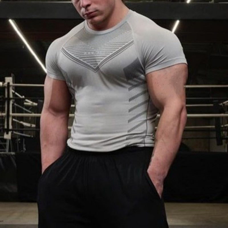 Men Quick Dry Gym tights T Shirt Light grey