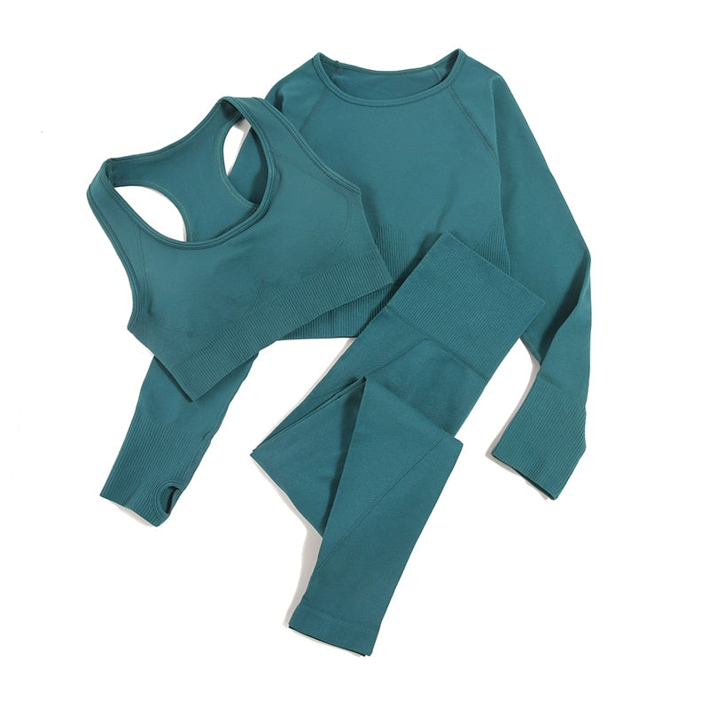 Women Seamless Yoga Set Green 2