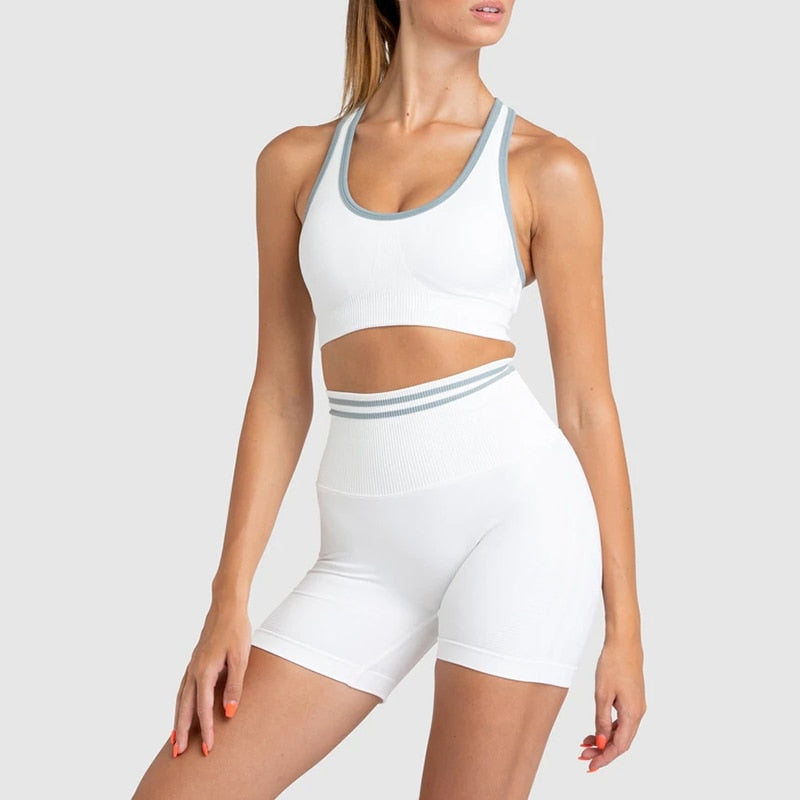 Seamless Women Gym Suits White Set 1