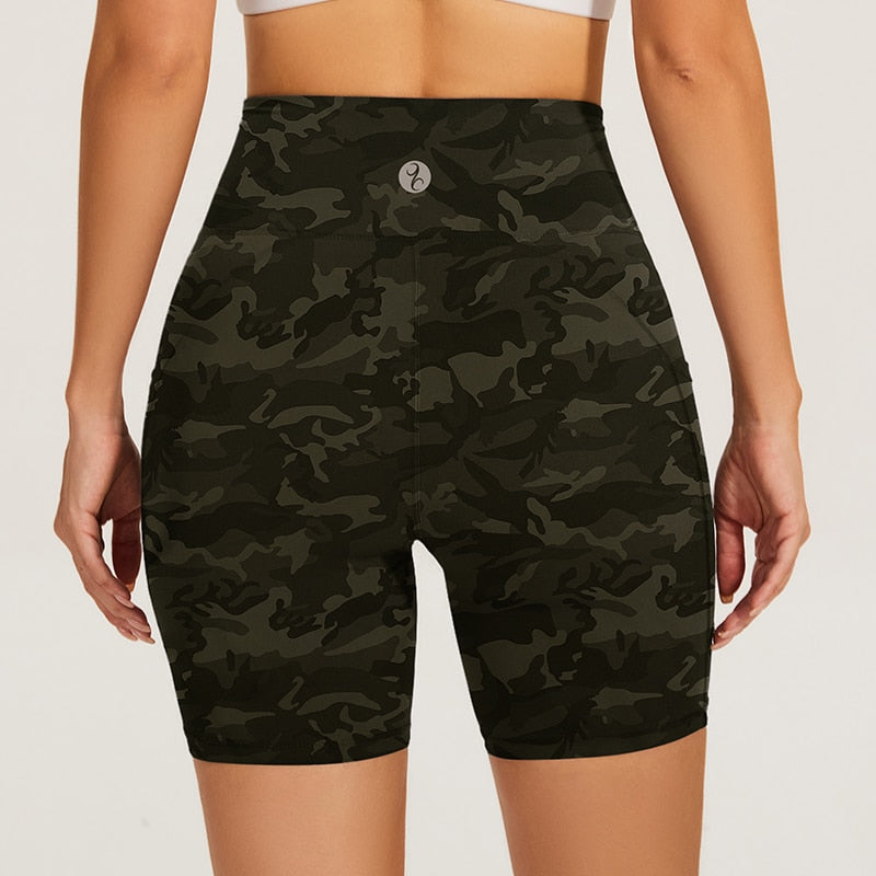 Women High Waist Camouflage Yoga Shorts