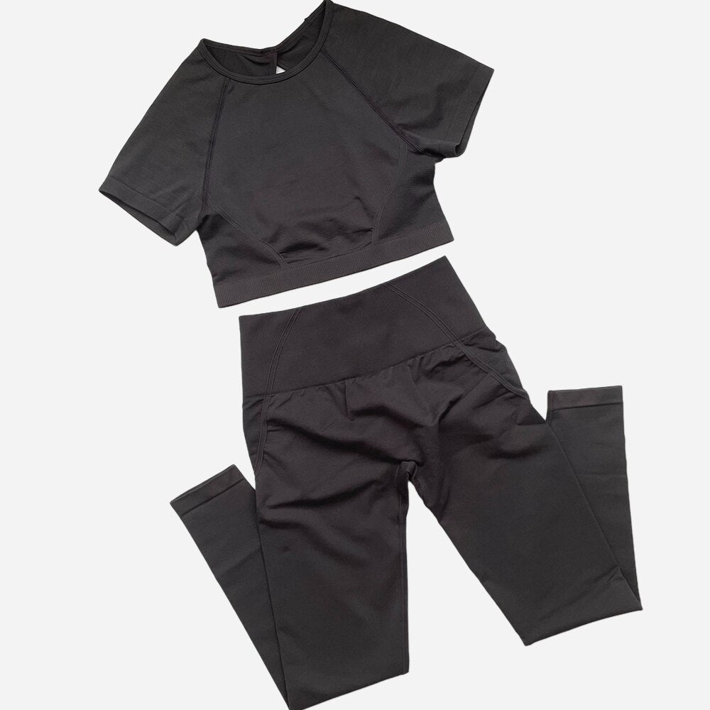 Women Crop Top 2 Piece Yoga Suit Coal set