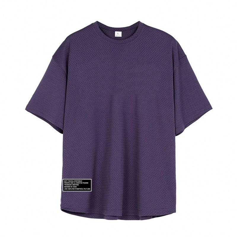 Mesh Oversized Fitness Mens T Shirt Purple