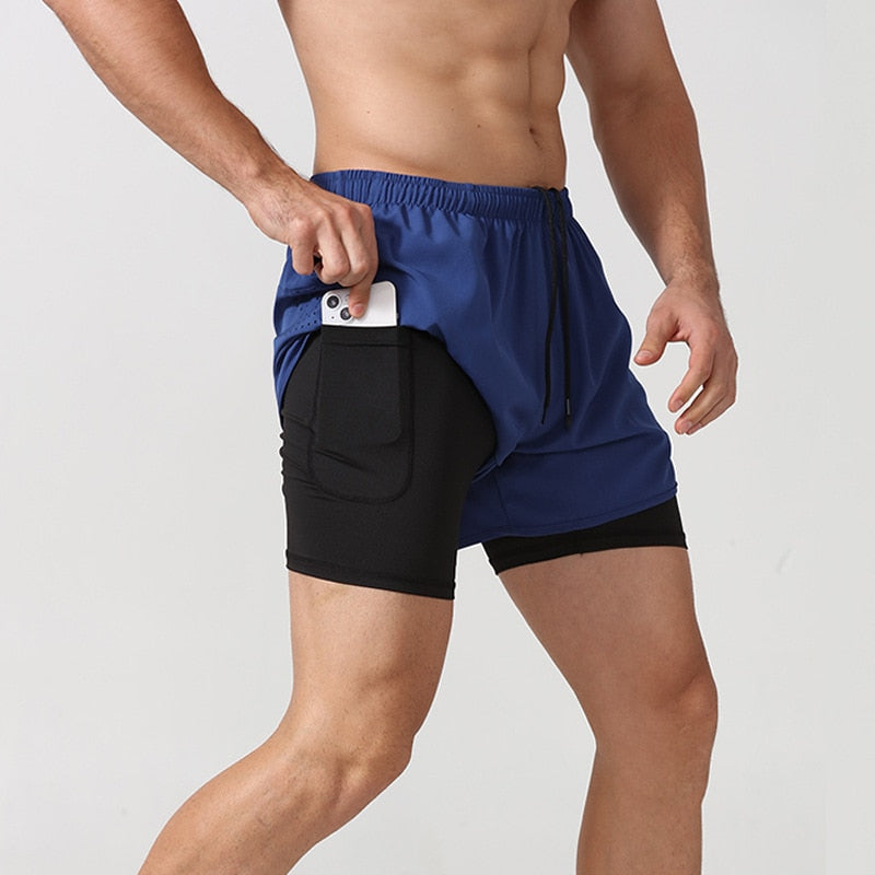 Men Double-deck Gym Shorts blue shorts