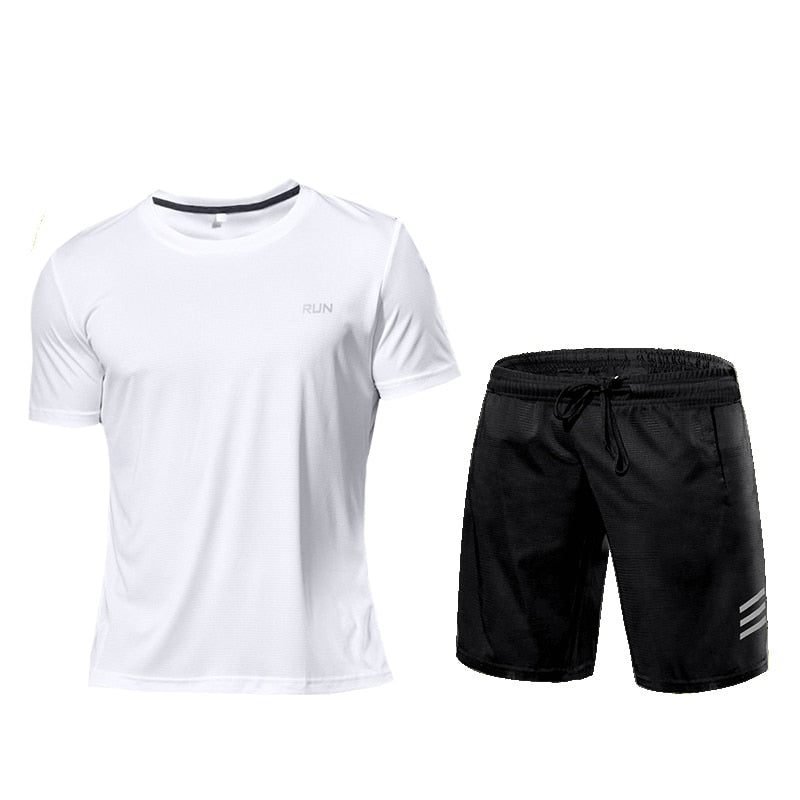 Men Compression Clothing Fitness Gym Set White Set