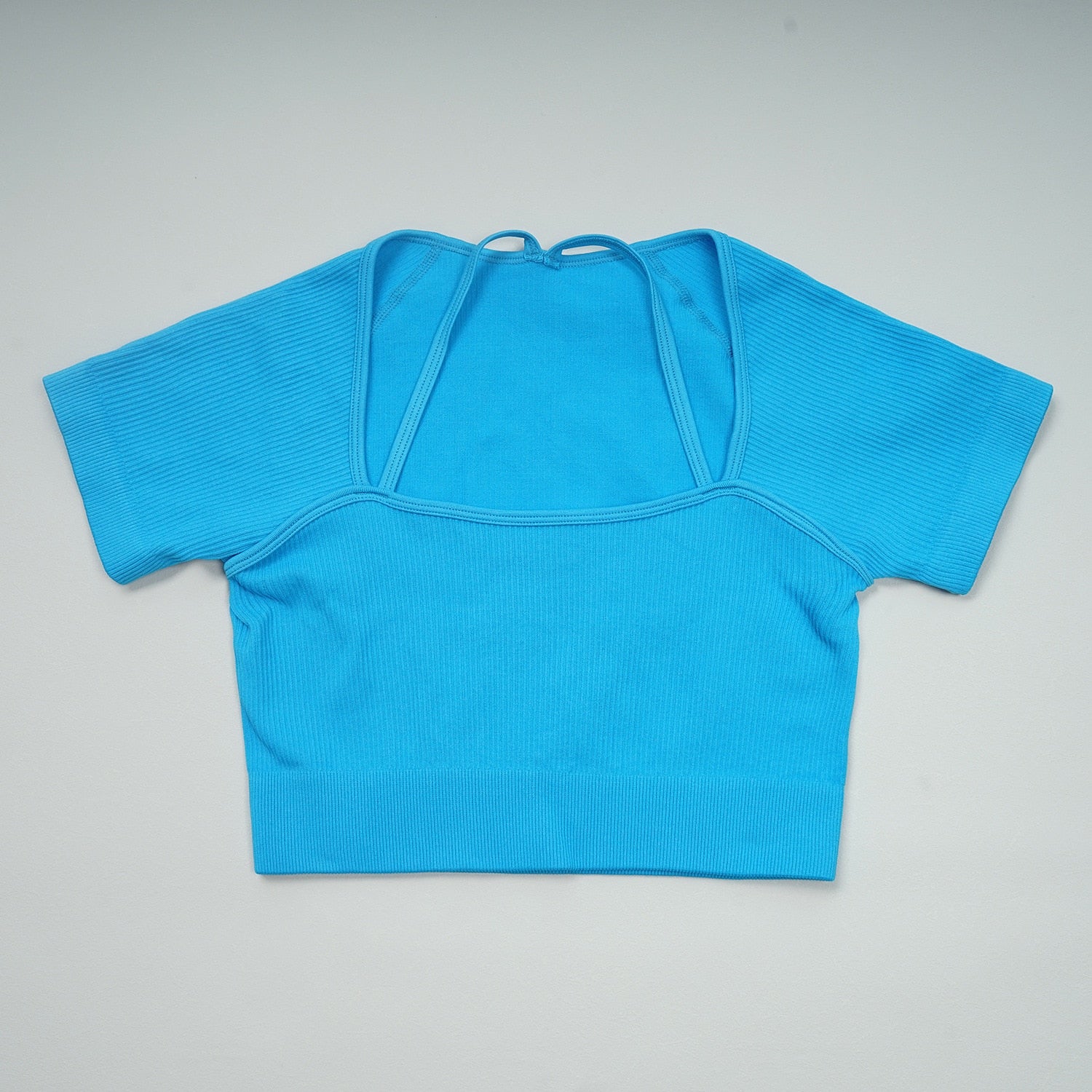 Women Summer Ribbed Gym Set Tshirt-Blue