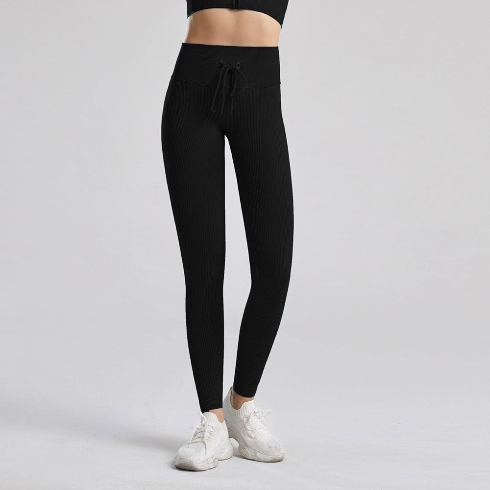 Women Seamless Push Up Ribbed Pants Black